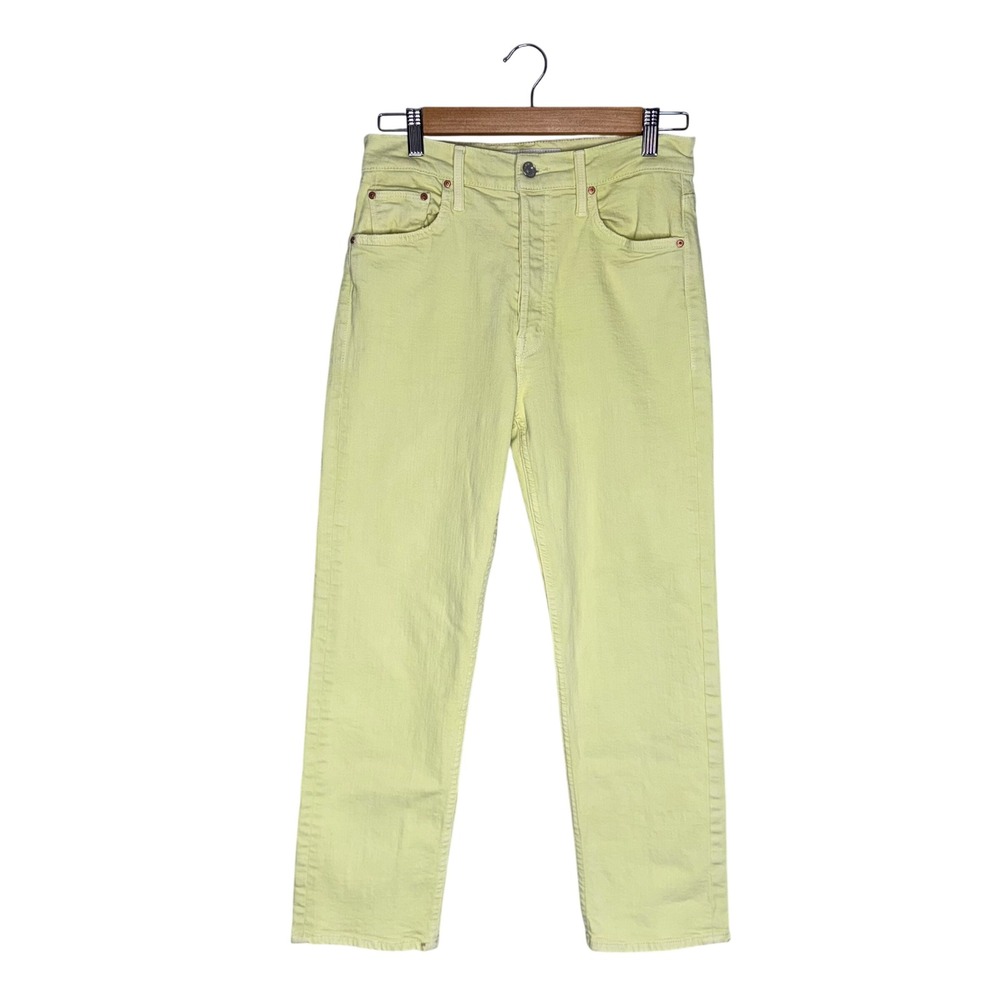 Mother Superior The Tomcat Jeans Womens 28 Citron Yellow High Rise Straight Leg